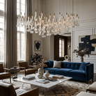 Celestia LED Glass Rain Chandelier - L 47.2″ × W 13.8″ × H 39.4″Gold & ClearWarm LightBlushlighting