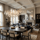 Celestia LED Glass Rain Chandelier - L 59.1″ × W 19.7″ × H 47.2″Gold & ClearWarm LightBlushlighting
