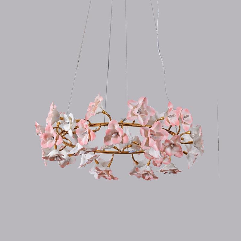 Ceramic Blossom Flower Round Bedroom Chandelier - Blushlighting