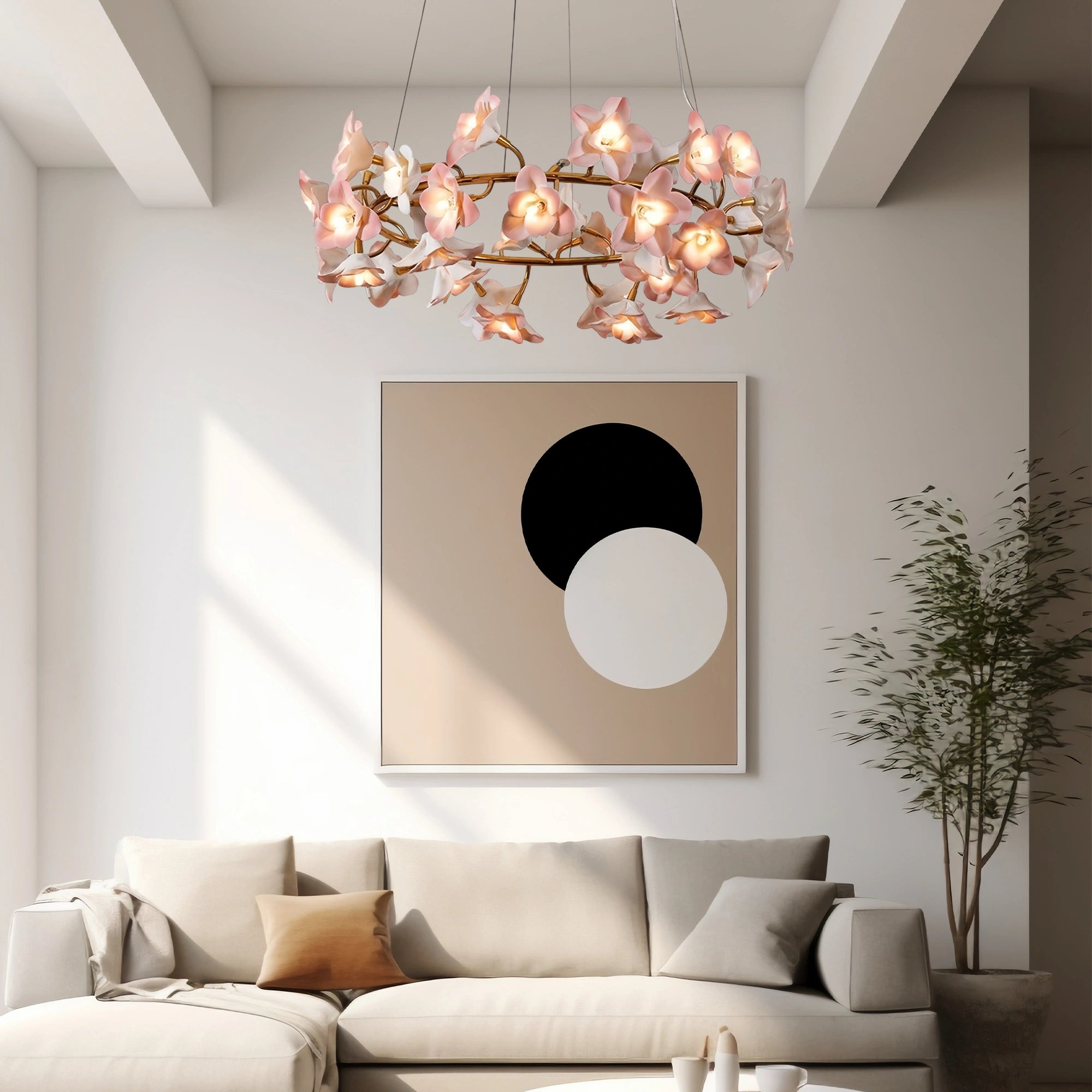 Ceramic Blossom Flower Round Bedroom Chandelier-Chandeliers-Blushlighting