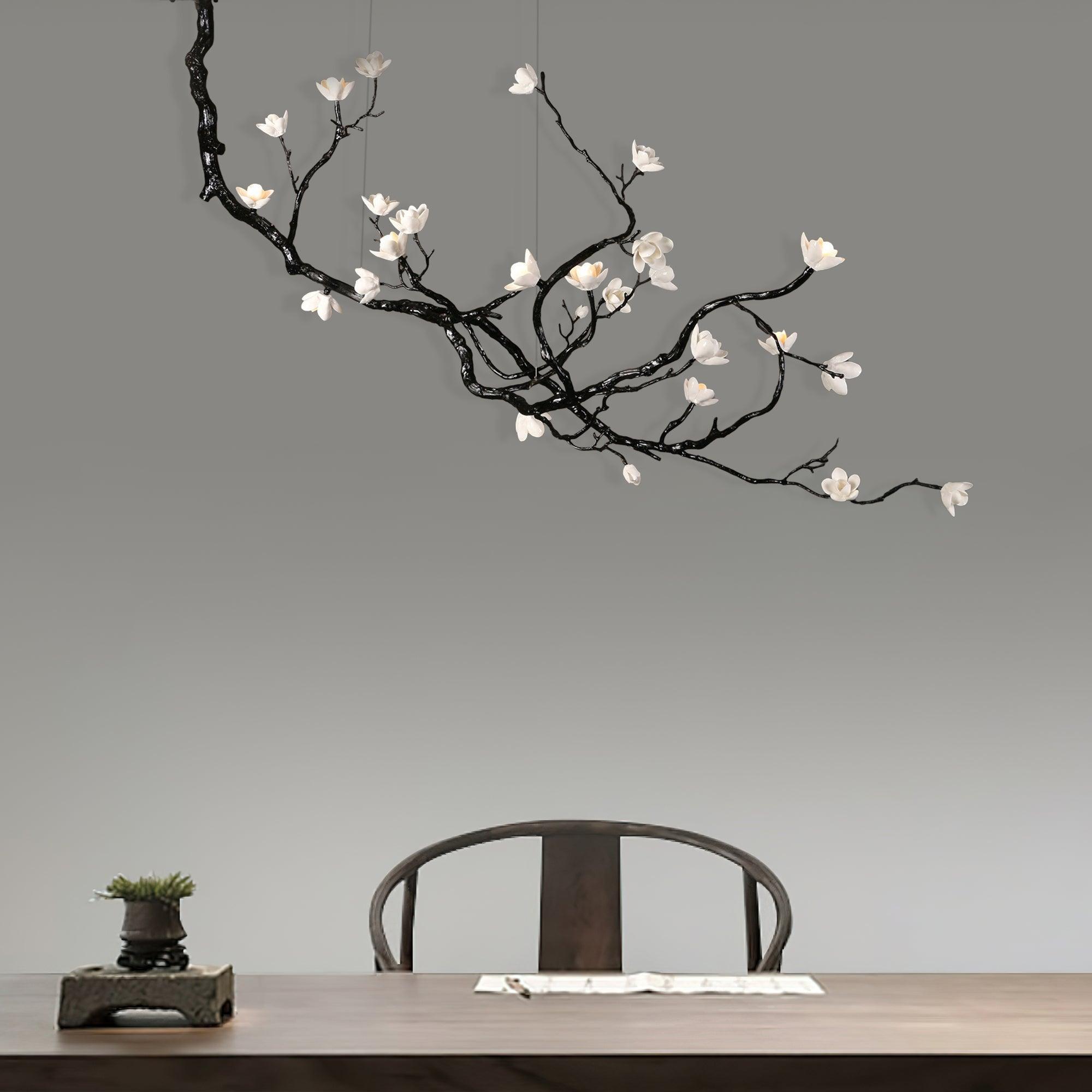 Ceramic Flower Chandelier - L 72.8″ x W 35.4″ x H 49.2″ / L 185cm x W 90cm x H 125cmBrass stained blackBlushlighting