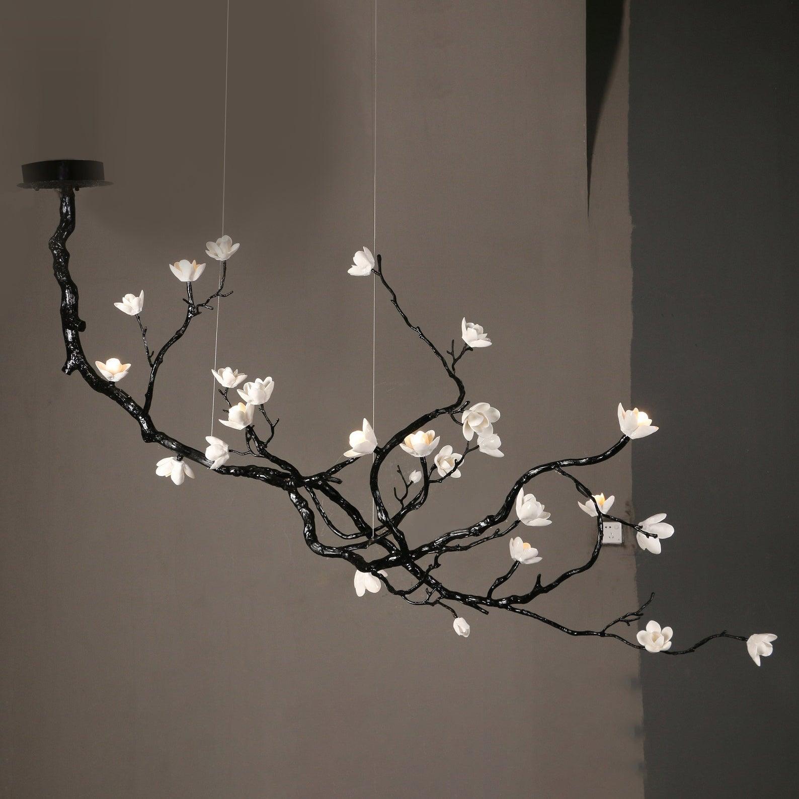 Ceramic Flower Chandelier - L 108″ x W 35.4″ x H 49.2″ / L 275cm x W 90cm x H 125cmBrass stained blackBlushlighting