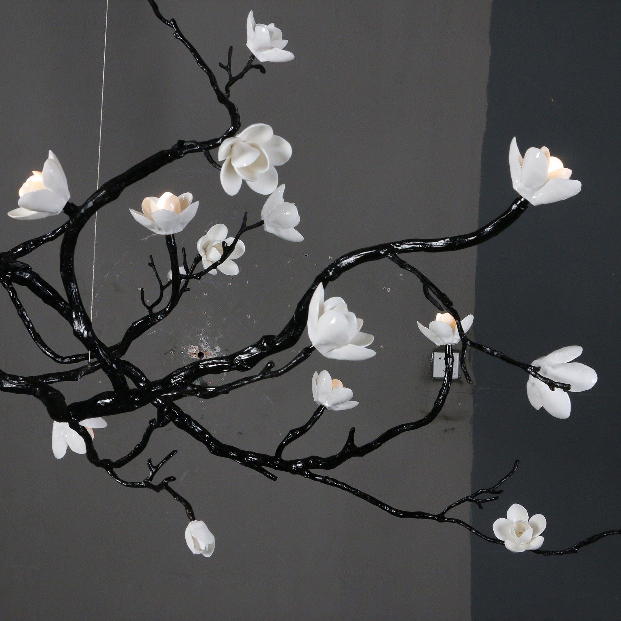 Ceramic Flower Chandelier - L 108″ x W 35.4″ x H 49.2″ / L 275cm x W 90cm x H 125cmBrass stained blackBlushlighting