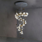 Ceramic Flower Chandelier in Artistic Brass Branch Design-Chandeliers-Blushlighting