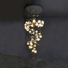 Ceramic Flower Chandelier in Artistic Brass Branch Design-Chandeliers-Blushlighting