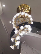 Ceramic Flower Chandelier in Artistic Brass Branch Design - D31.5"*H118.1"Warm LightBlushlighting