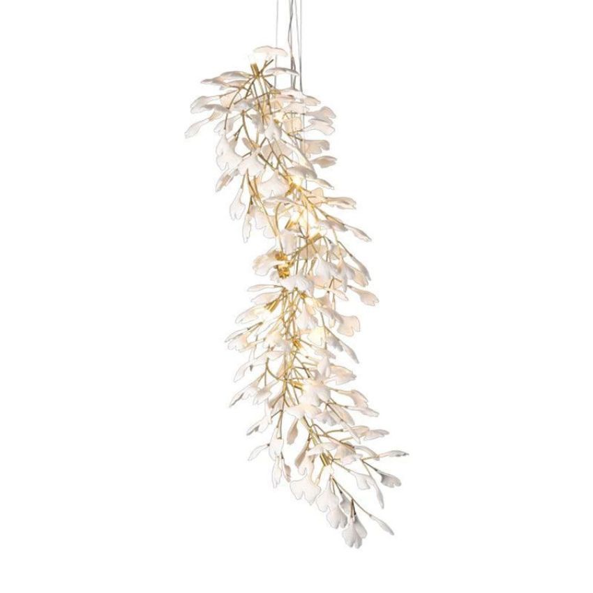 Ceramic Gingko Staircase Branch Chandelier-Blushlighting