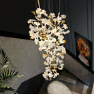Ceramic Ginkgo Cascading A Branch Chandelier - All white leavesH150CM (H59")Blushlighting