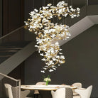 Ceramic Ginkgo Cascading B (Spiral) Branch Chandelier - All white leavesH200CM (H78¾")Blushlighting