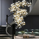 Ceramic Ginkgo Cascading B (Spiral) Branch Chandelier - All white leavesH200CM (H78¾")Blushlighting