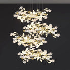 Ceramic Ginkgo Cascading Chandelier - 79"HAll white leavesBlushlighting