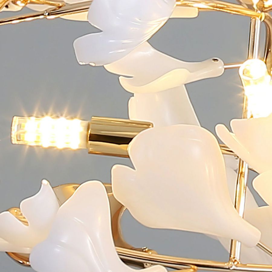 Ceramic Ginkgo Cascading Chandelier - 79"HAll white leavesBlushlighting