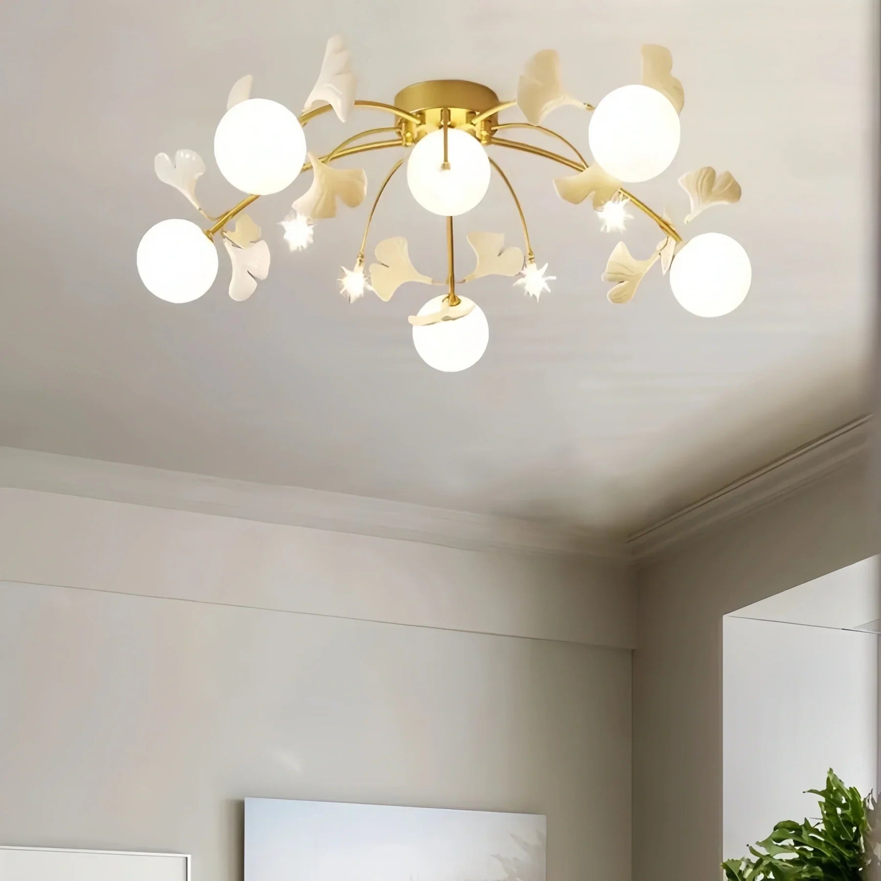 Ceramic Ginkgo Glass Ceiling Lamp - 7+6 Heads 39.4"X H 11.8"Blushlighting