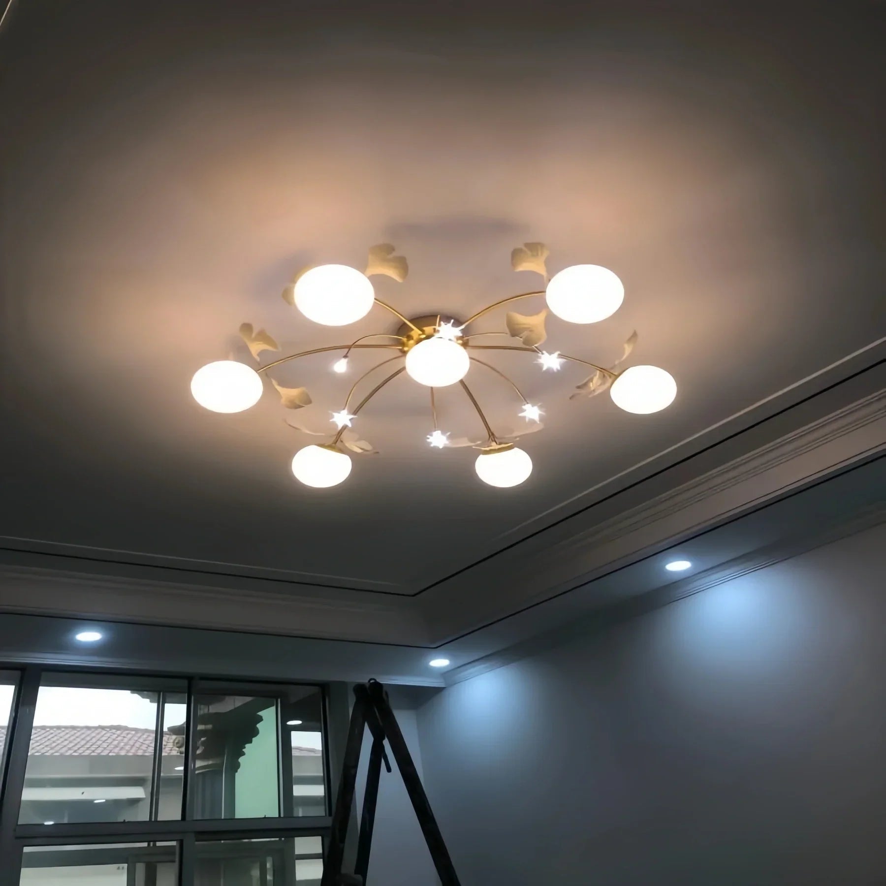 Ceramic Ginkgo Glass Ceiling Lamp - 7+6 Heads 39.4"X H 11.8"Blushlighting