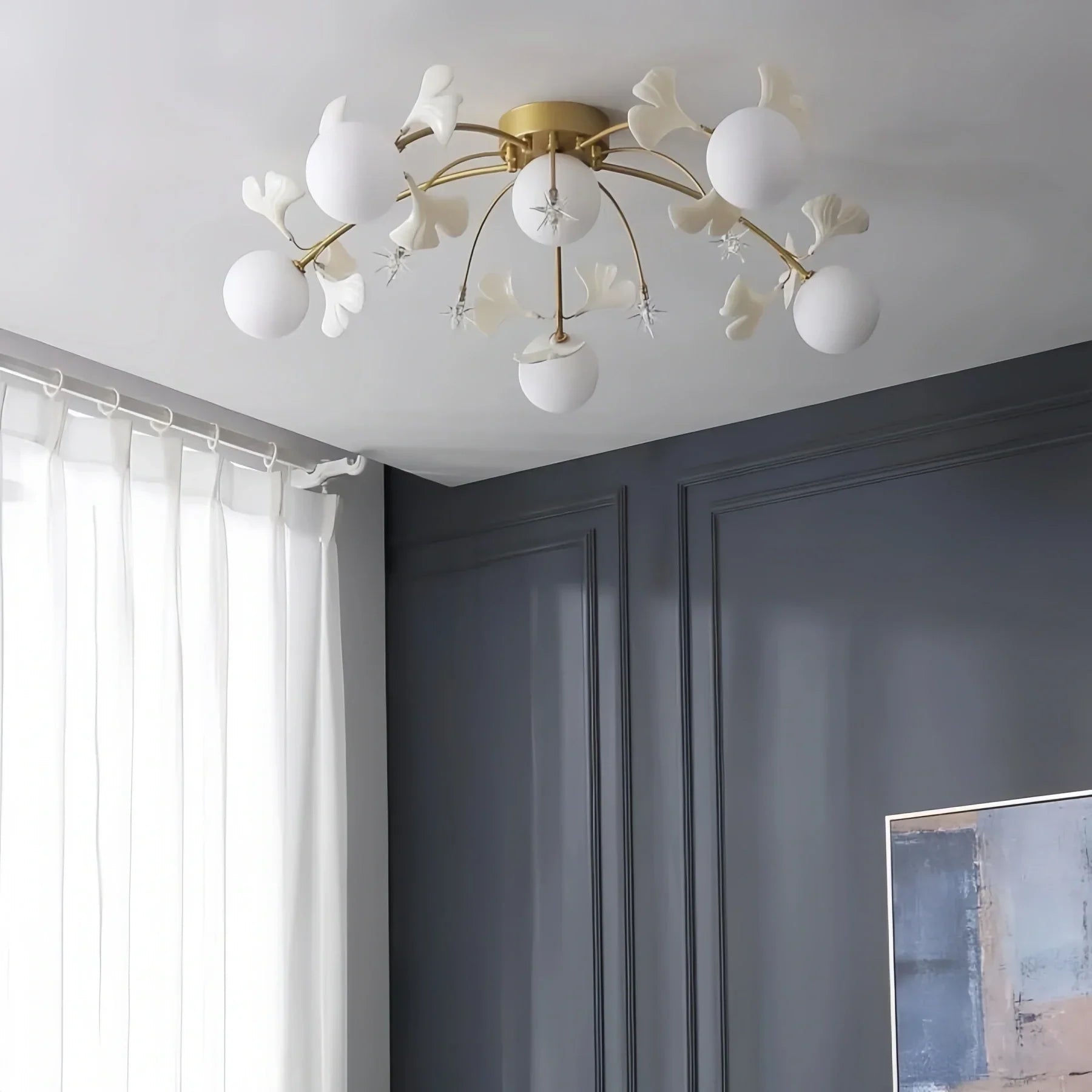 Ceramic Ginkgo Glass Ceiling Lamp - 7+6 Heads 39.4"X H 11.8"Blushlighting