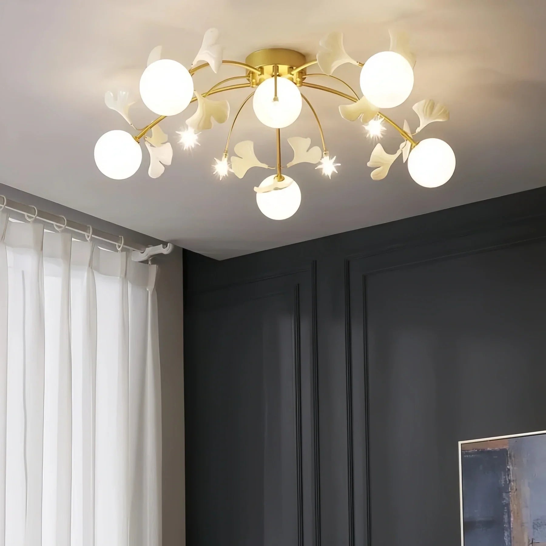 Ceramic Ginkgo Glass Ceiling Lamp - 6+5 Heads 39.4"X H 11.8"Blushlighting