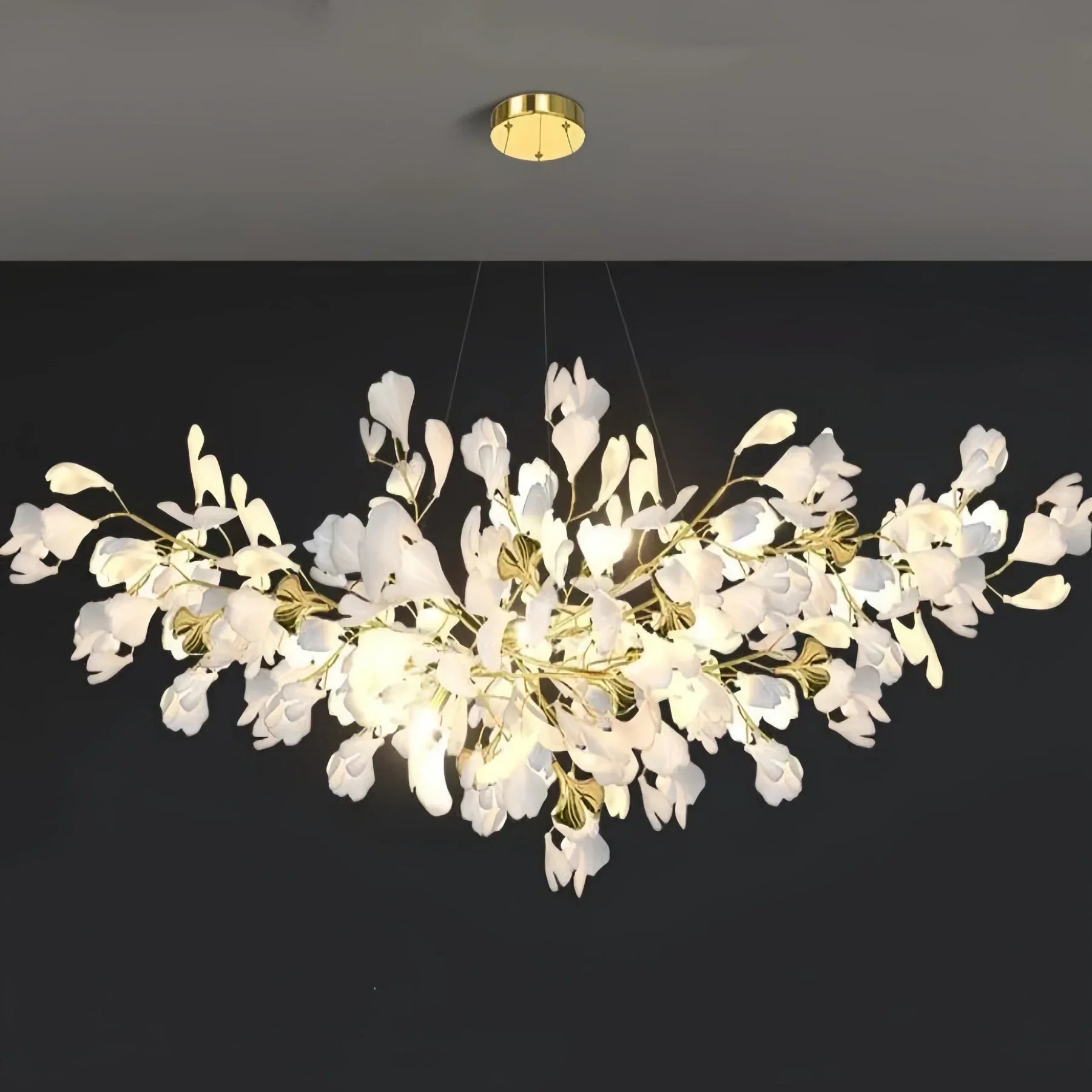 Ceramic Ginkgo Linear Branch Chandelier - All white leavesL120CM (L47¼")Blushlighting