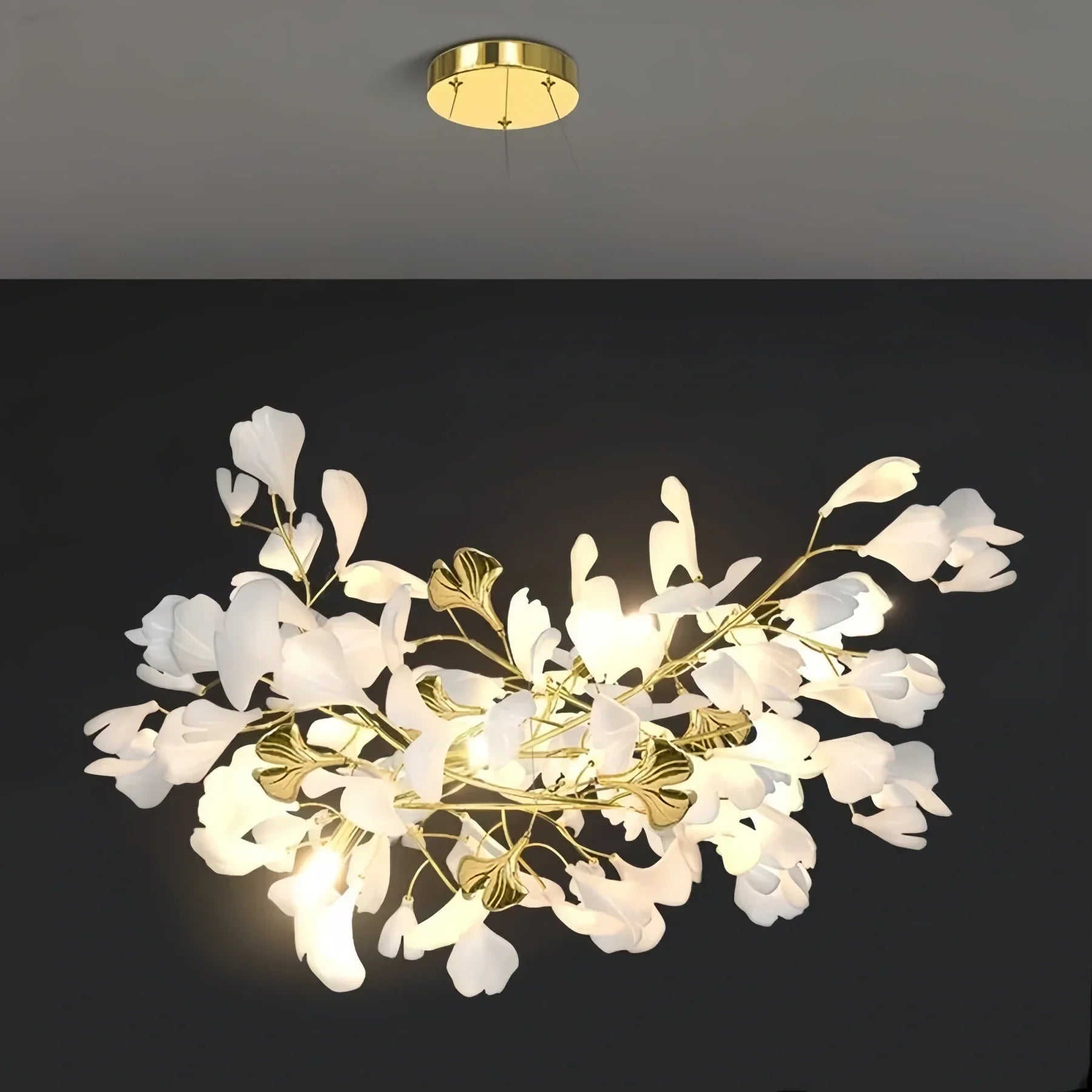 Ceramic Ginkgo Linear Branch Chandelier - All white leavesL120CM (L47¼")Blushlighting