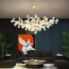 Ceramic Ginkgo Linear Branch Chandelier-All white leaves-L120CM (L47¼")-