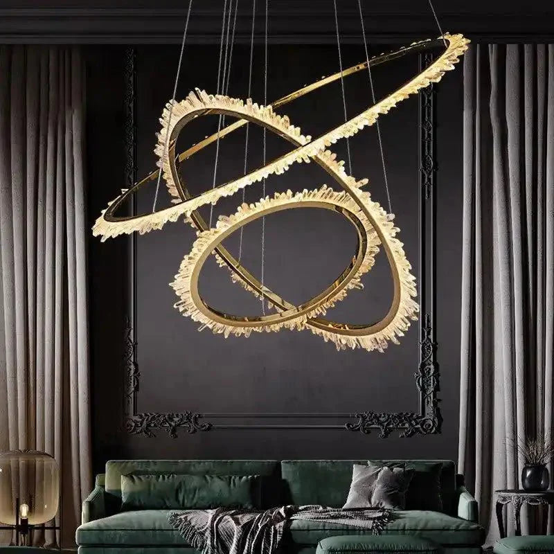 Cervine Modern Rock Crystal Ring Round Chandelier Cluster - Blushlighting