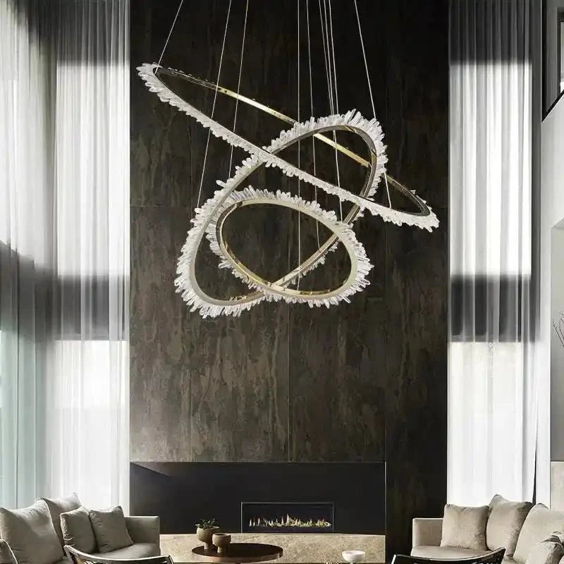 Cervine Modern Rock Crystal Ring Round Chandelier Cluster - Blushlighting