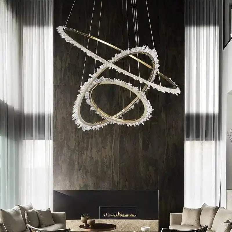 Cervine Modern Rock Crystal Ring Round Chandelier Cluster - Blushlighting