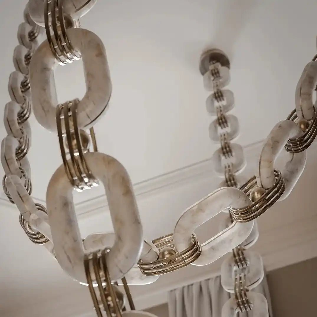 Chain Alabaster Link Chandelier - ∅ 39.4″ x H 98.4″Gold & WhiteBlushlighting