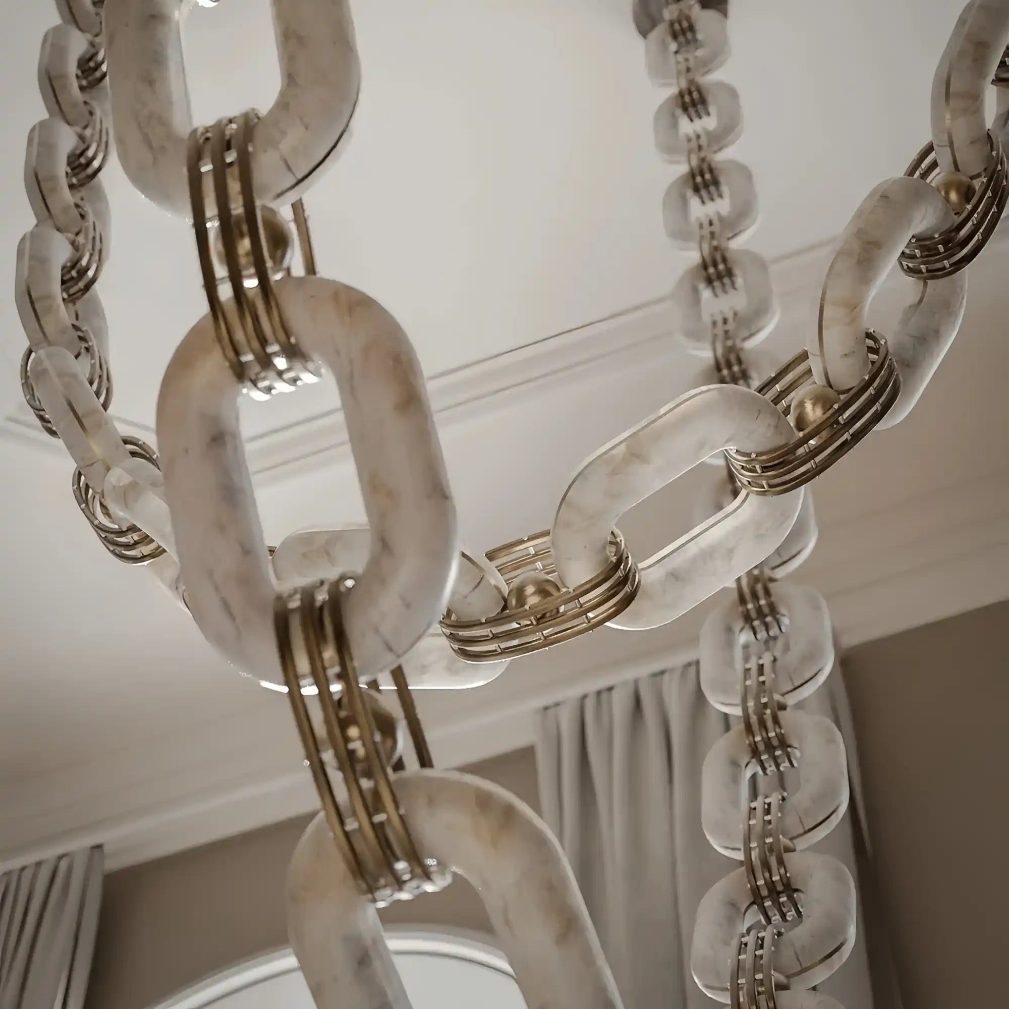 Chain Alabaster Link Chandelier - ∅ 39.4″ x H 98.4″Gold & WhiteBlushlighting