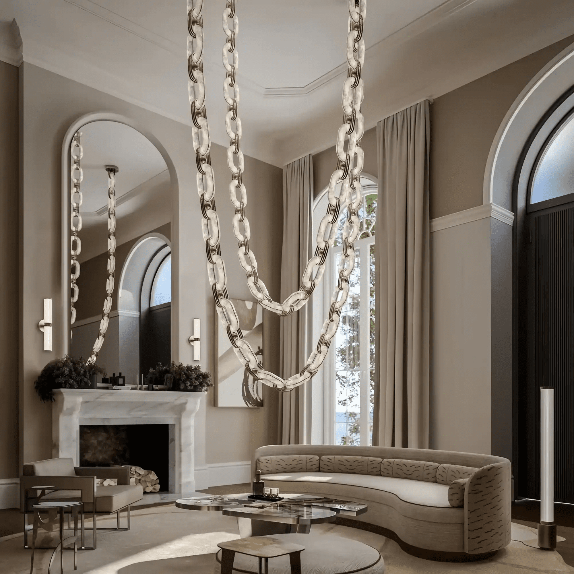 Chain Alabaster Link Chandelier - ∅ 39.4″ x H 98.4″Gold & WhiteBlushlighting