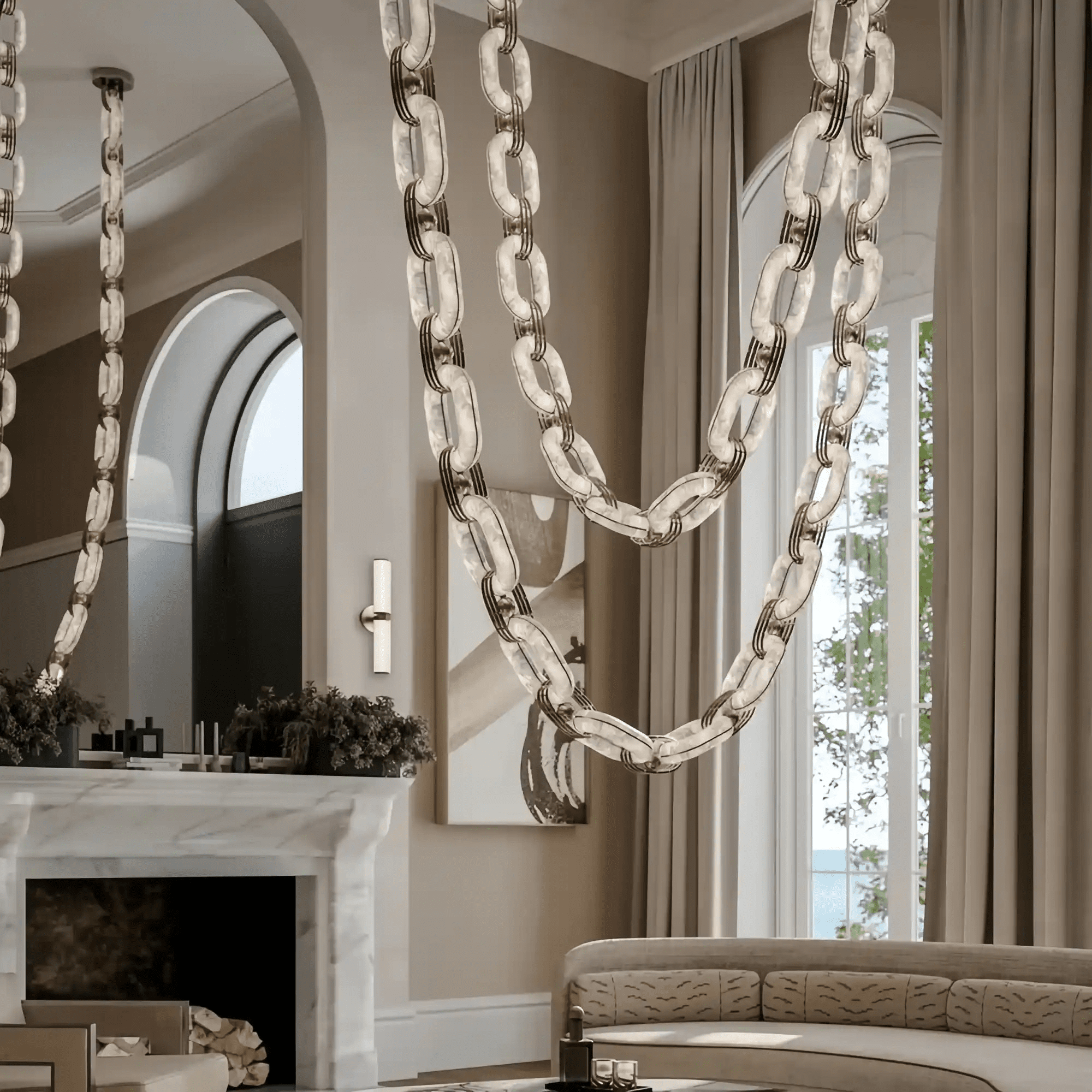 Chain Alabaster Link Chandelier - ∅ 31.5″ x H 78.7″Gold & WhiteBlushlighting
