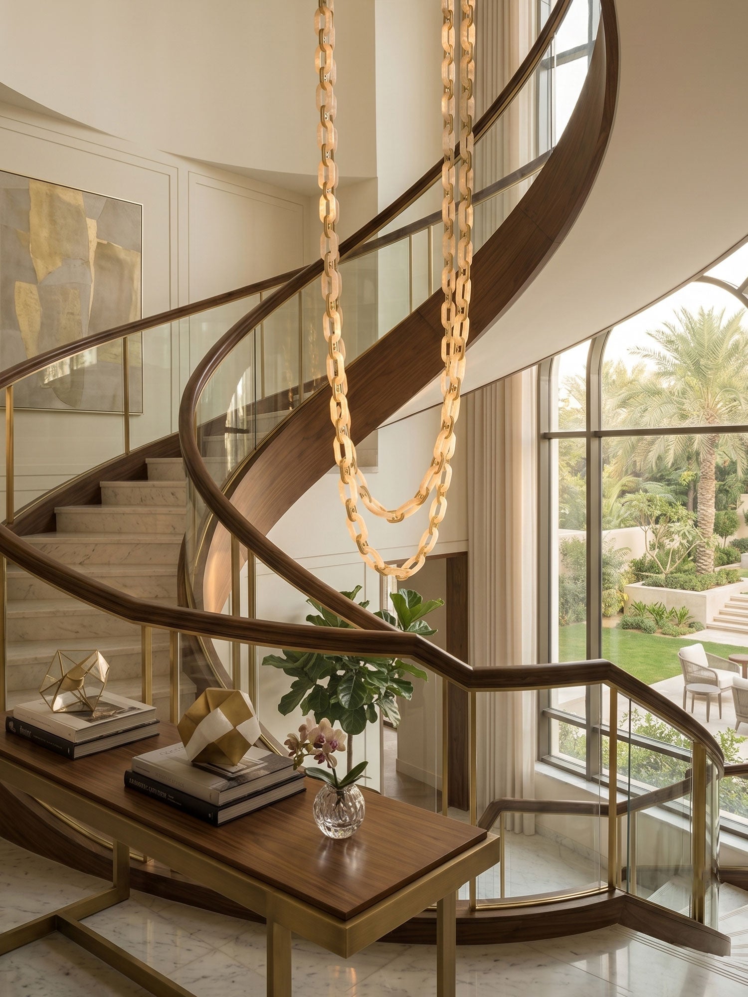 Chain Link Chandelier - ∅ 19.7″ x H 59.1″Gold & WhiteWarm LightBlushlighting