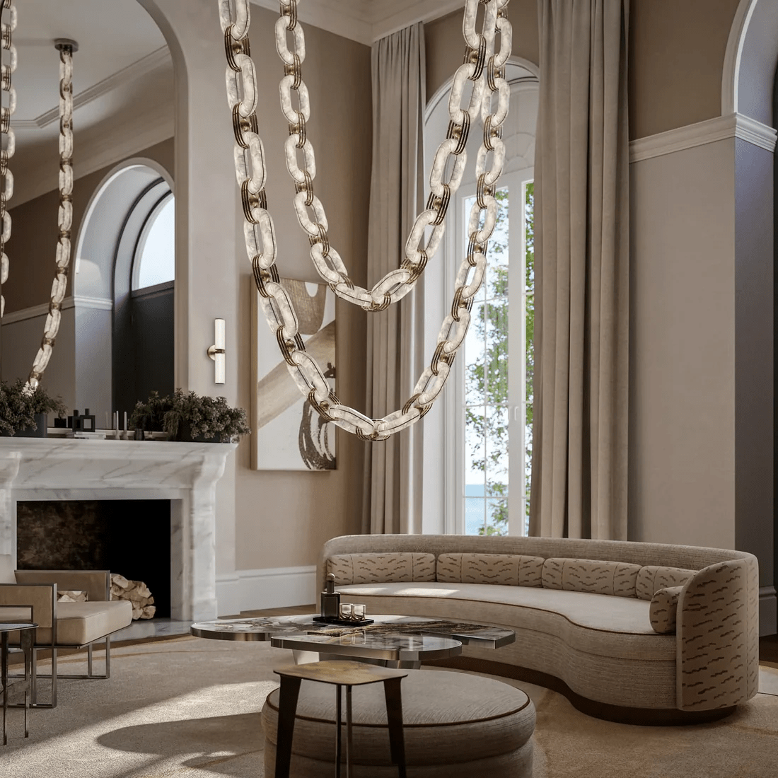 Chain Link Chandelier - ∅ 19.7″ x H 59.1″Gold & WhiteWarm LightBlushlighting