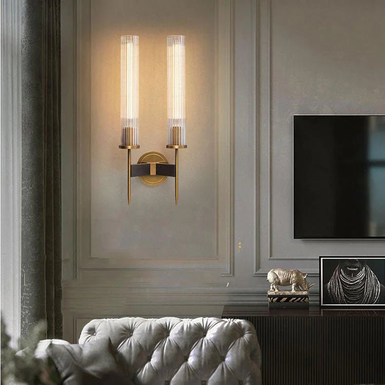 Chevelle Double Sconce, Modern Solid Brass Glass Wall Lamp - Blushlighting