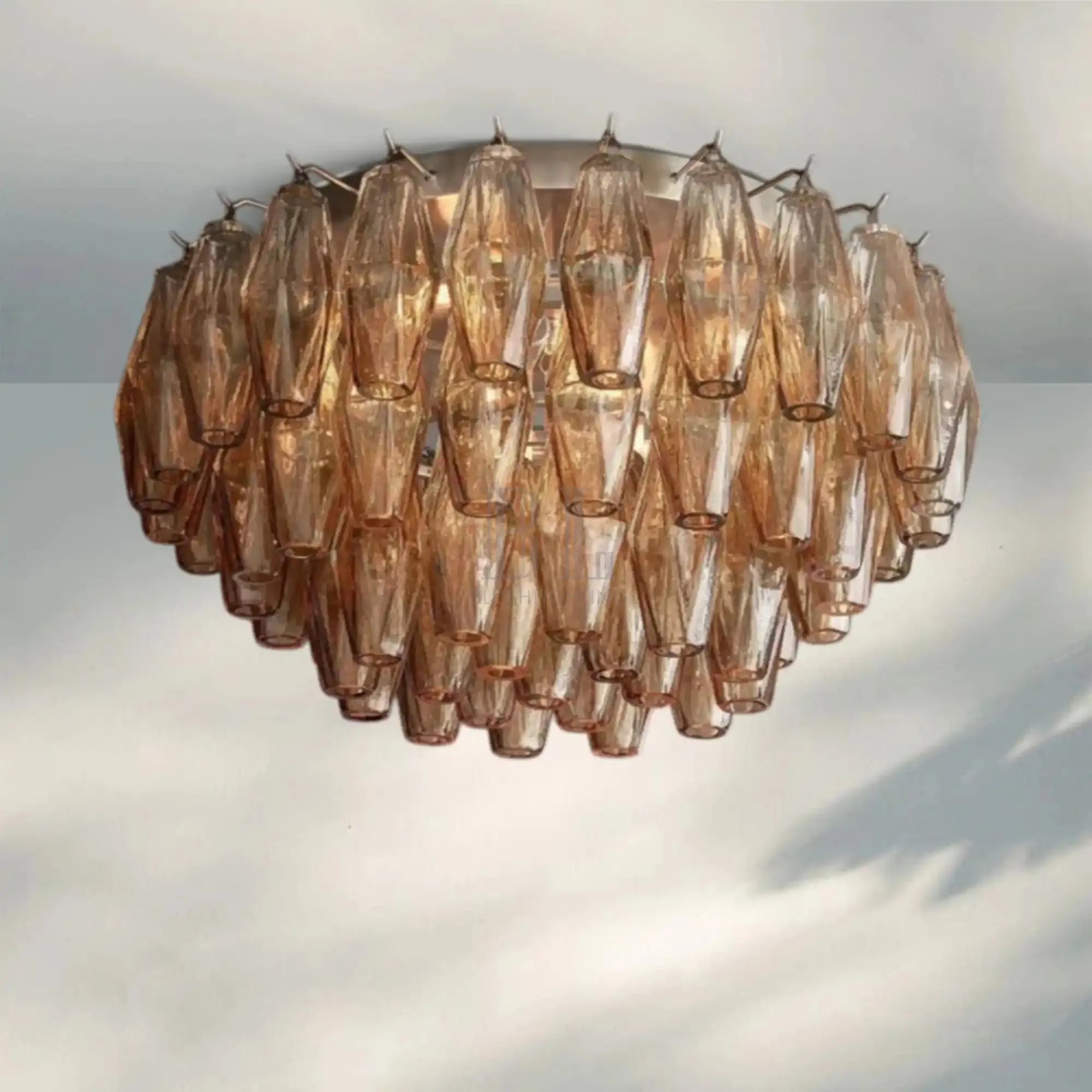 Chiare Glass Round Flush Mount 17" 24‘’-17''-Satin Nickel-Smoke