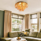 Chiare Glass Round Flush Mount 17" 24‘’-17''-Lacquered Burnished Brass-Smoke-Blushlighting