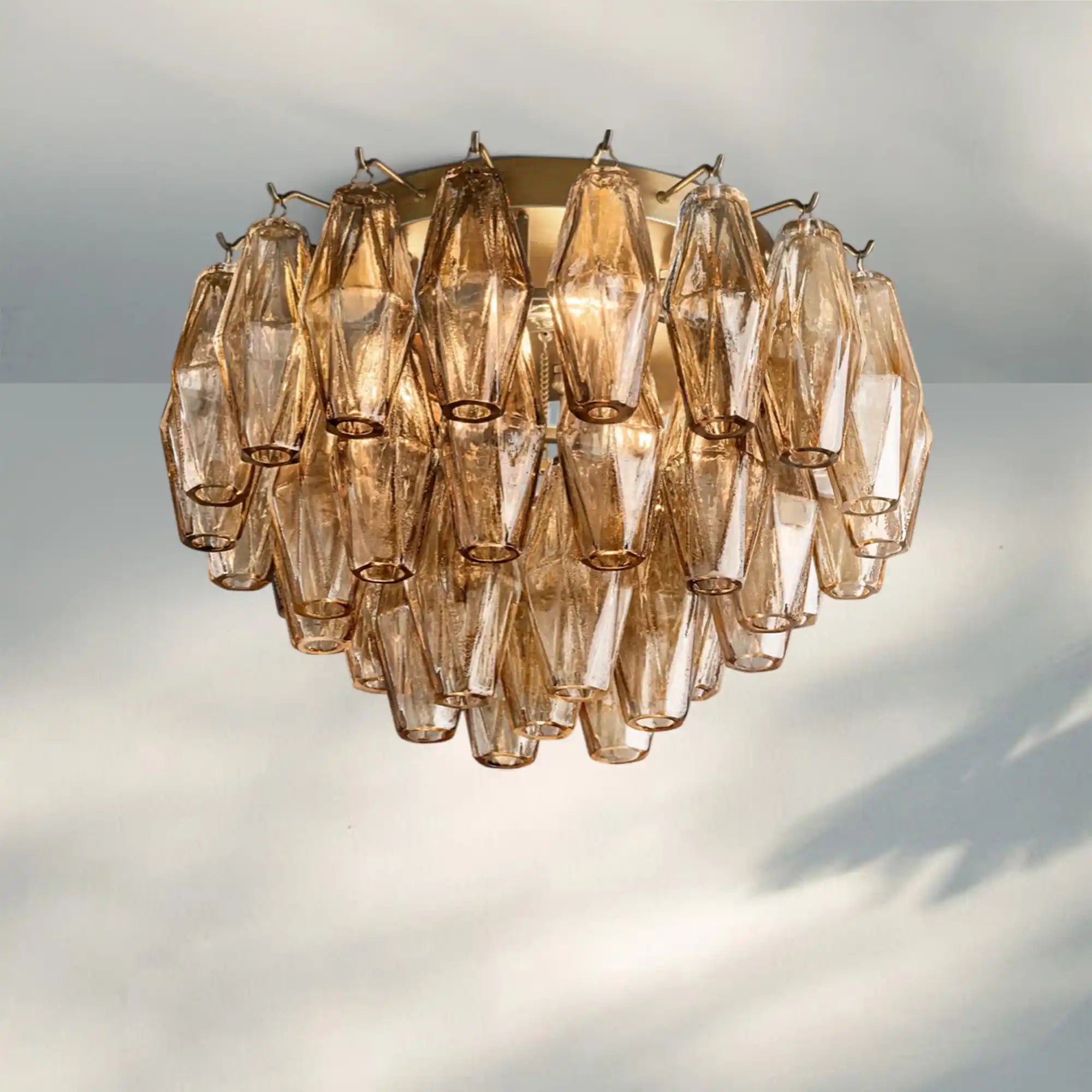 Chiare Glass Round Flush Mount 17" 24‘’-17''-Lacquered Burnished Brass-Smoke