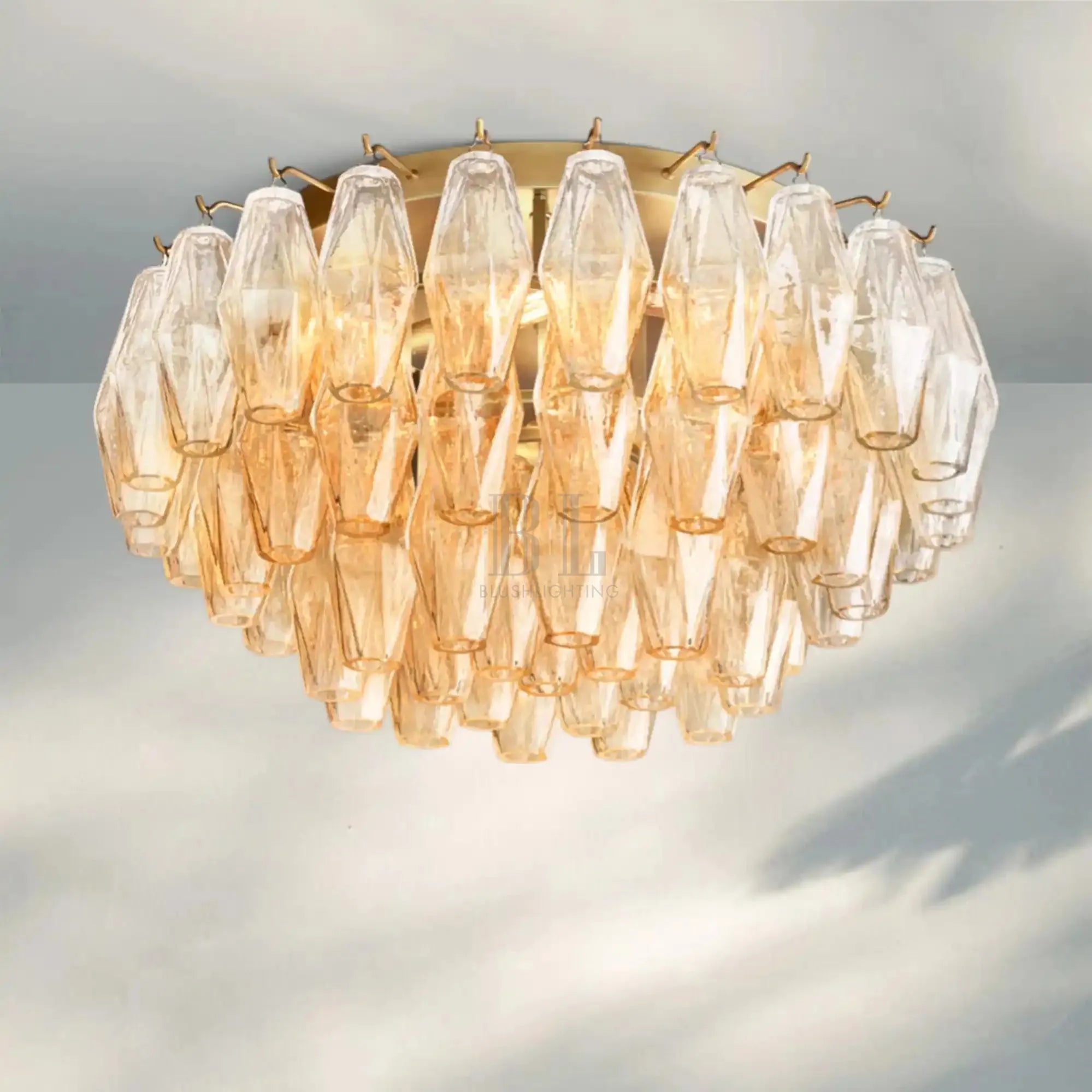 Chiare Glass Round Flush Mount 17" 24‘’-24''-Lacquered Burnished Brass-Clear