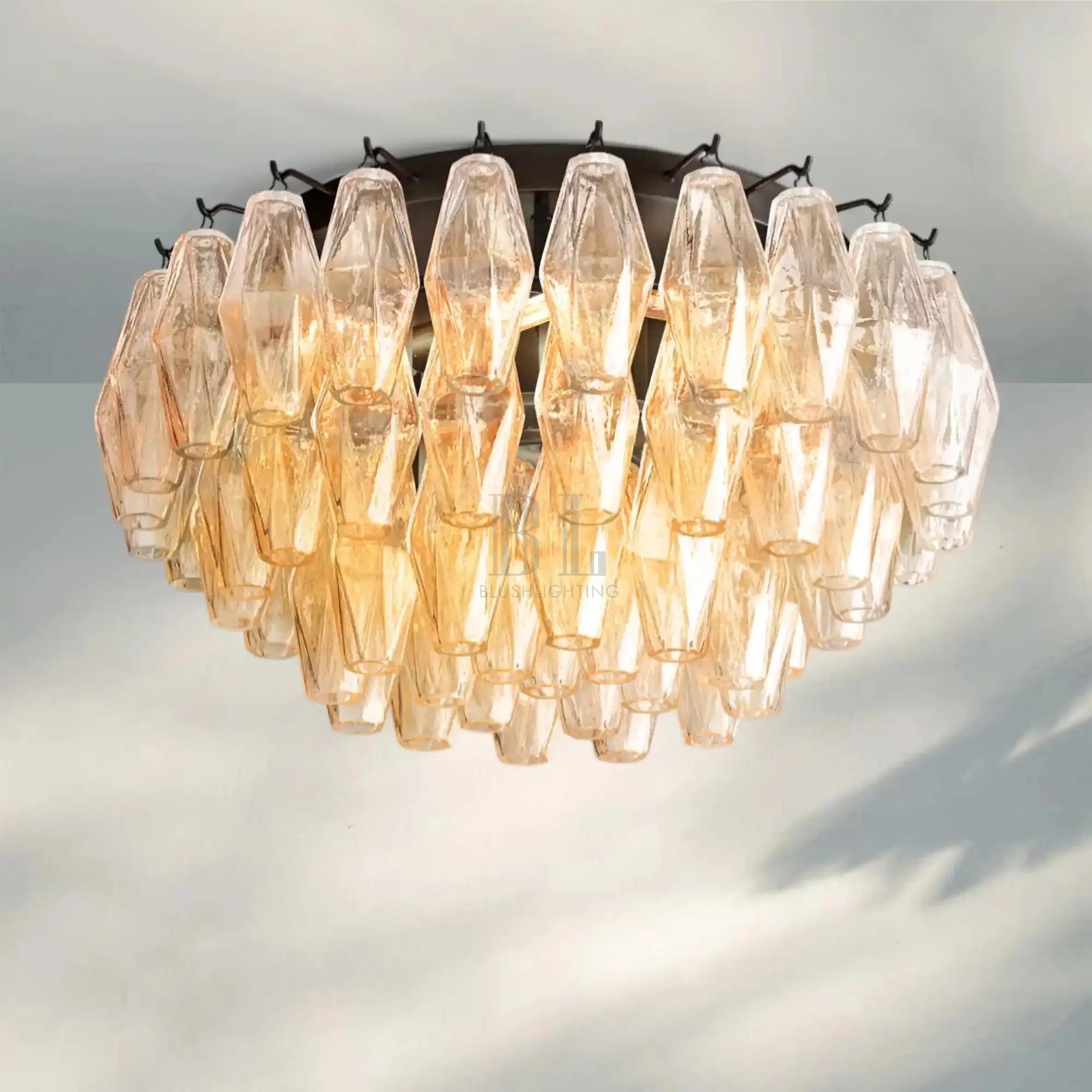 Chiare Glass Round Flush Mount 17" 24‘’-24''-Bronze-Clear