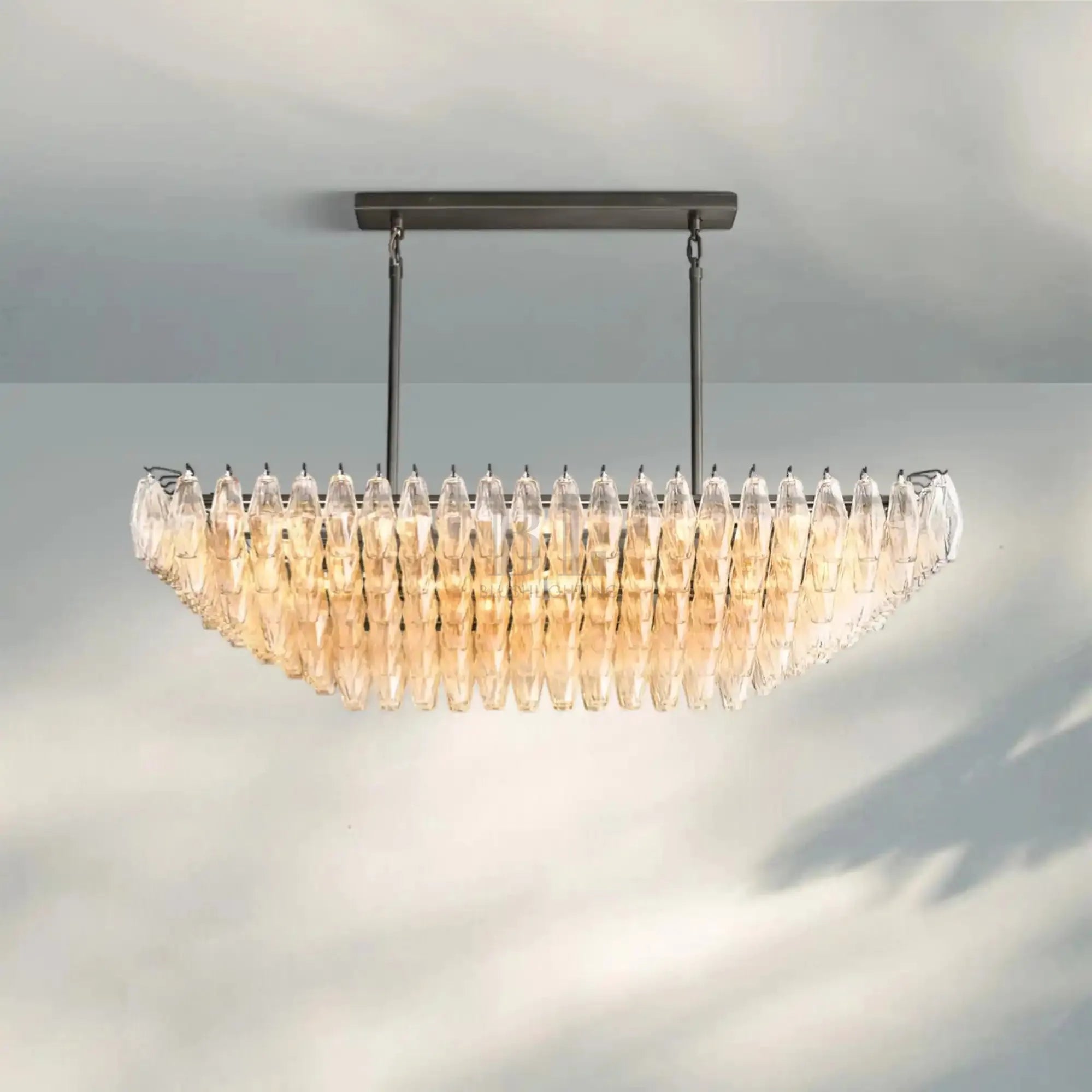 Chiare Glass Tiered Rectangular Chandelier 54'' 74''-54''-Bronze-Clear