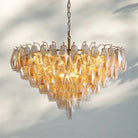 Chiare Glass Tiered Round Chandelier 37‘’ 47‘’ 62‘’-37'' 14-Light-Lacquered Burnished Brasss-Smoke
