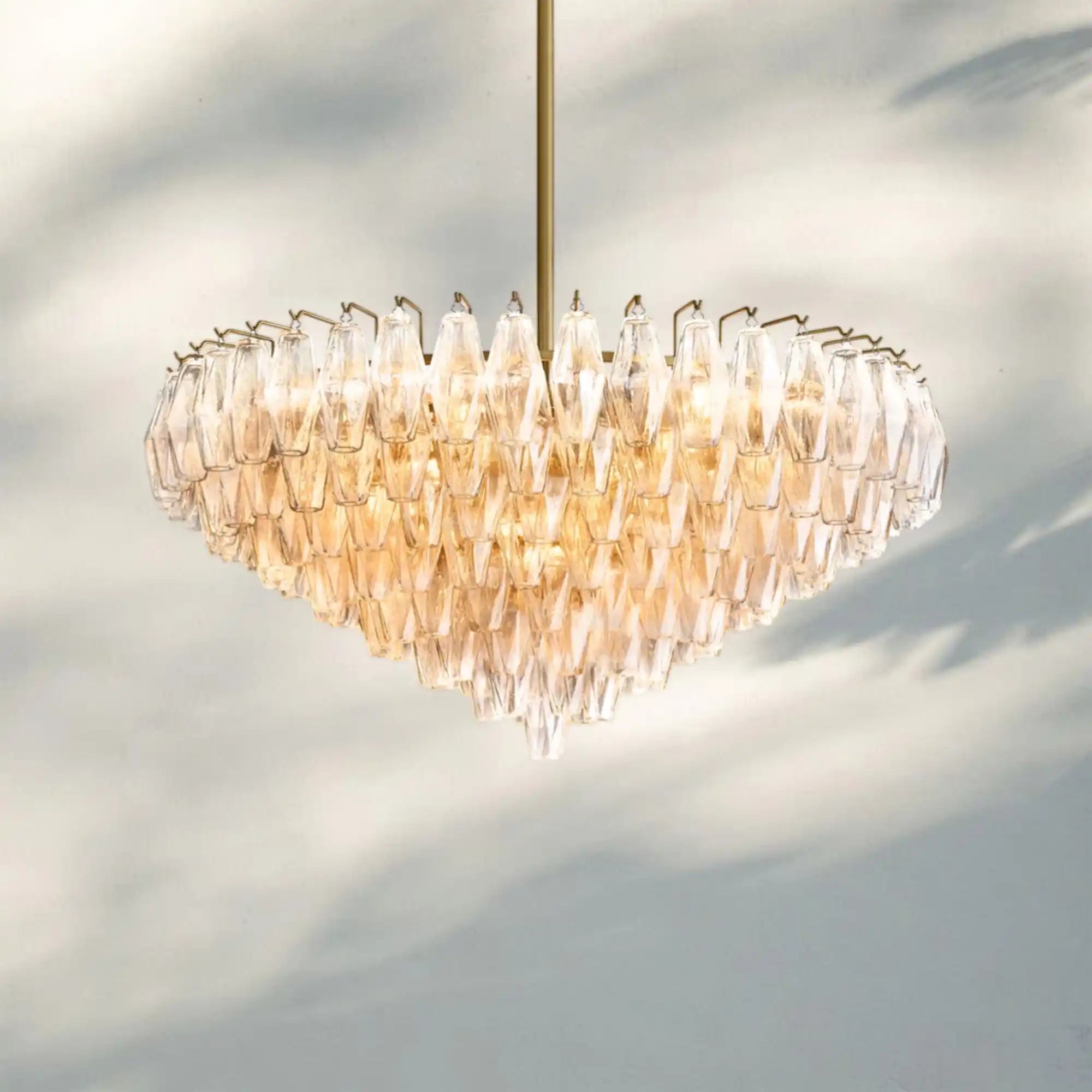 Chiare Glass Tiered Round Chandelier 37‘’ 47‘’ 62‘’-37'' 14-Light-Lacquered Burnished Brasss-Clear