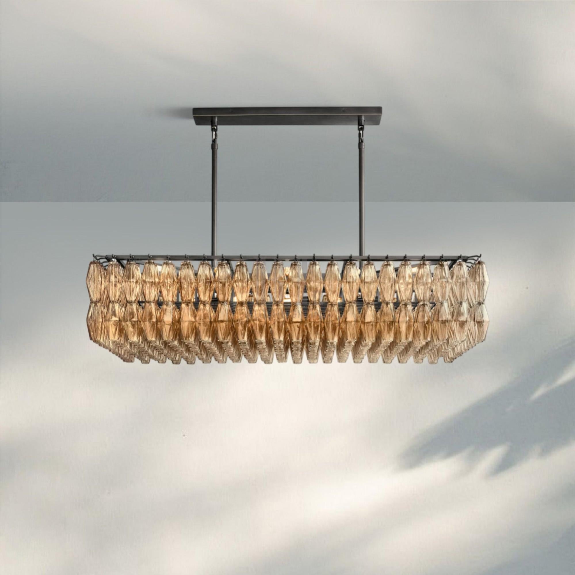 Chiare Modern Glass Rectangular Glass Chandelier 54" 74″-54''-Bronze-Smoke