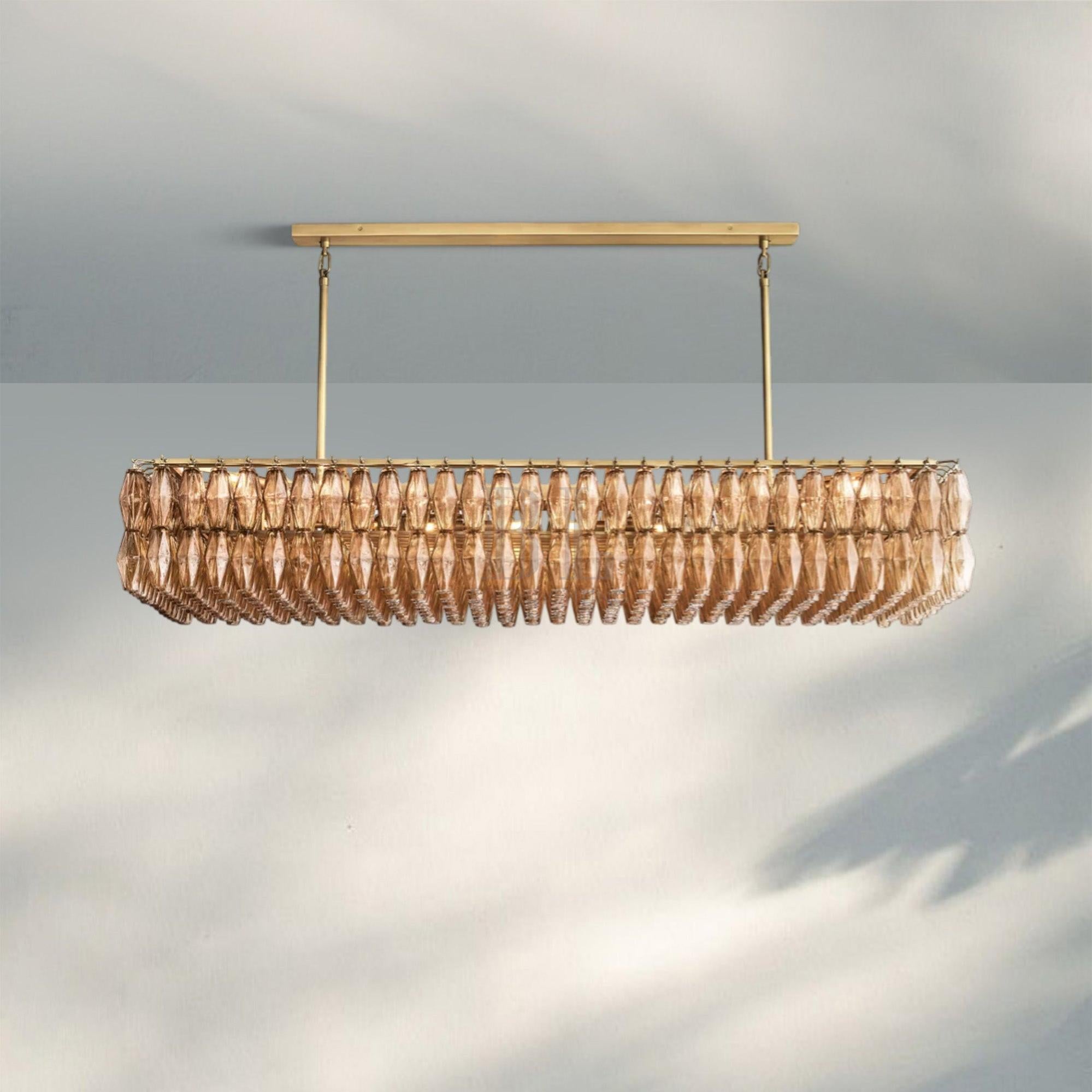 Chiare Modern Glass Rectangular Glass Chandelier 54" 74″-74''-Lacquered Burnished Brass-Smoke