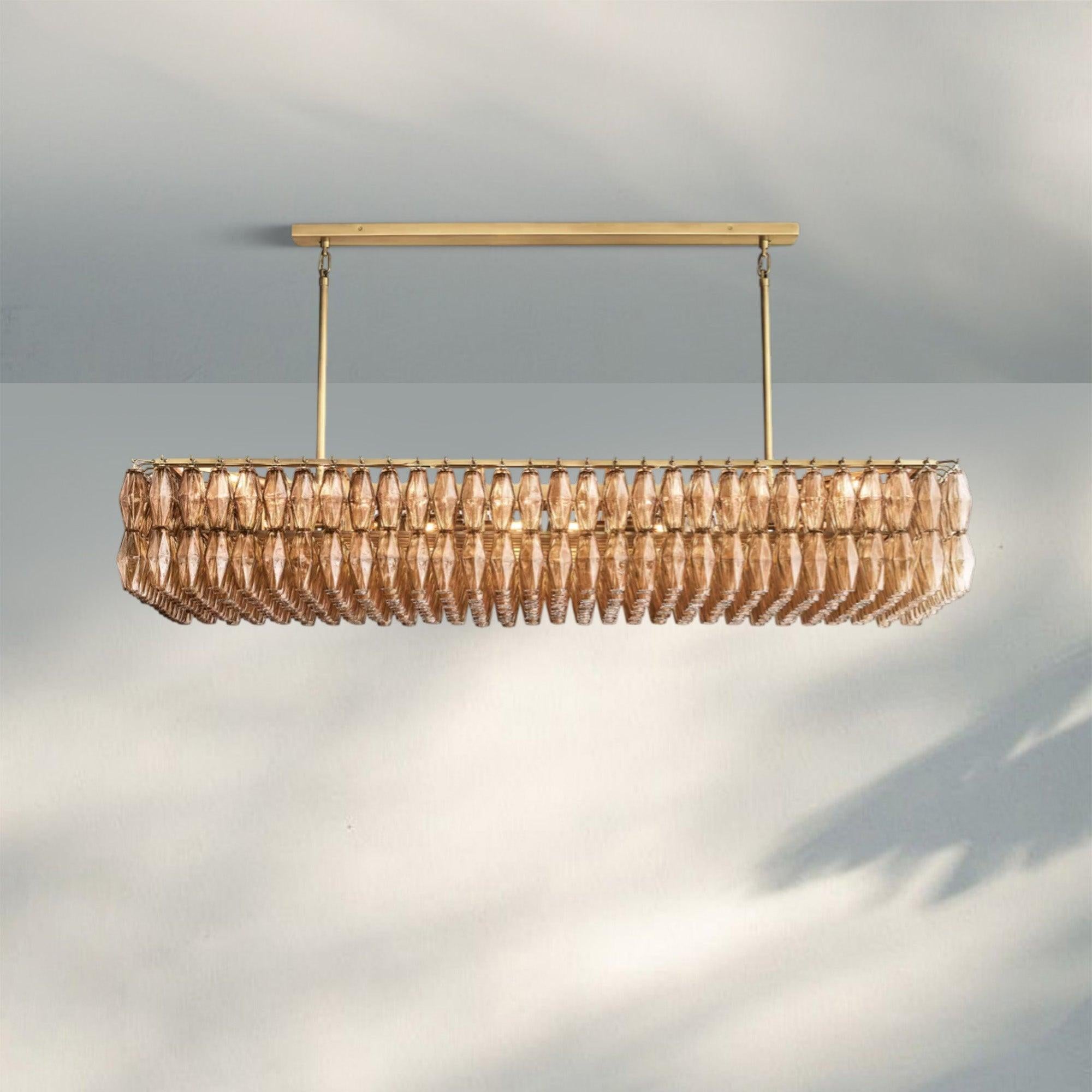 Chiare Modern Glass Rectangular Glass Chandelier 54" 74″-74''-Lacquered Burnished Brass-Smoke