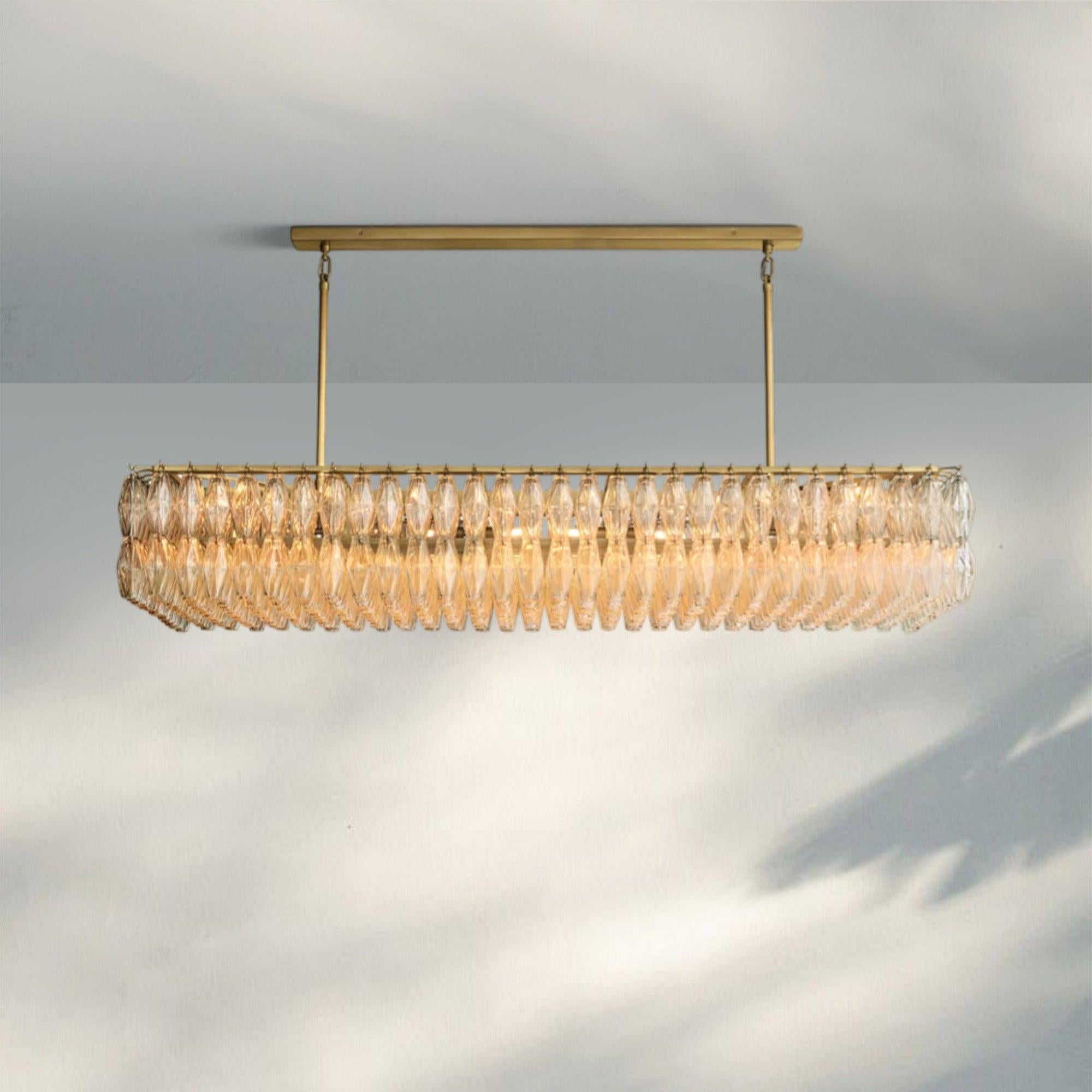 Chiare Modern Glass Rectangular Glass Chandelier 54" 74″-74''-Lacquered Burnished Brass-Clear