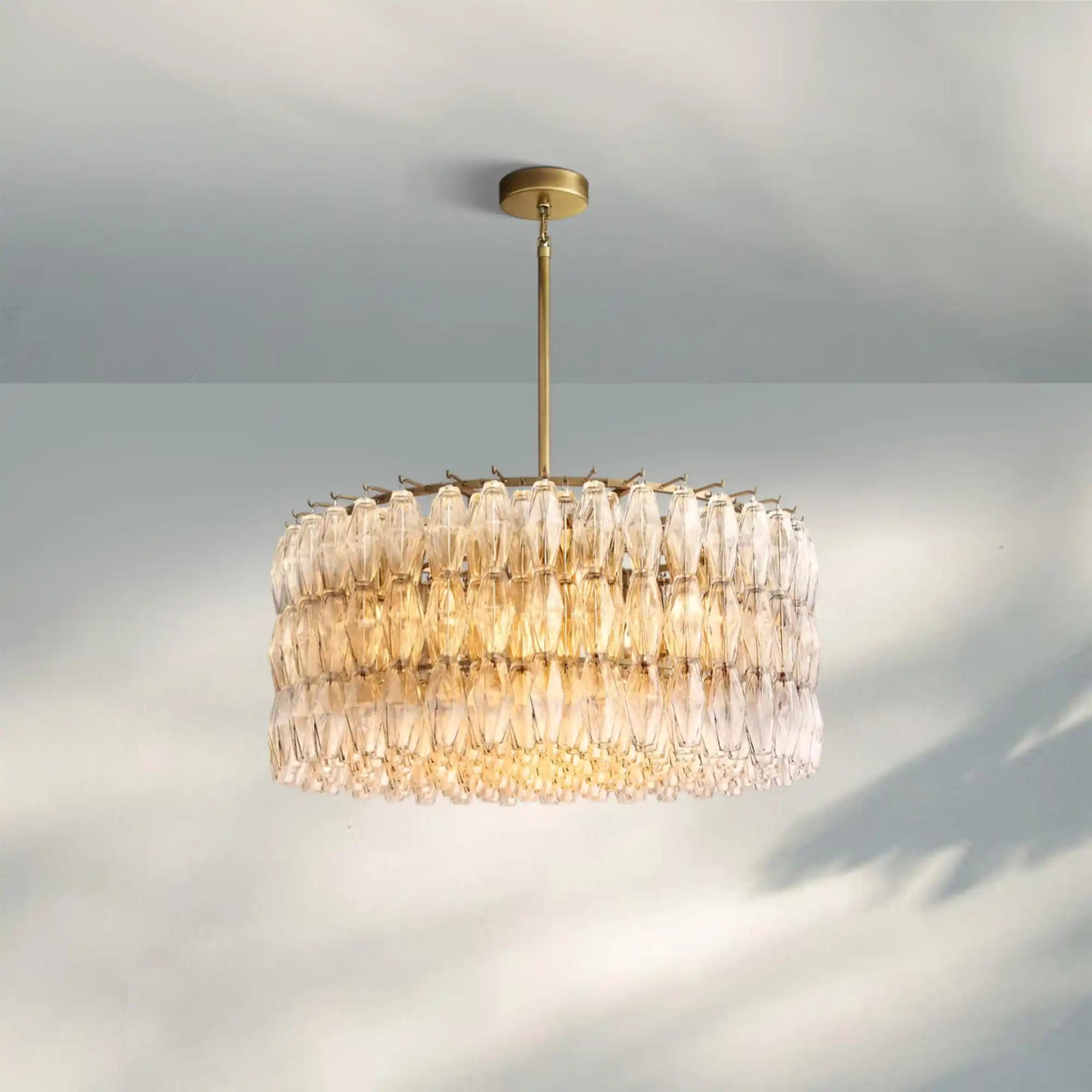 Chiare Modern Round Glass Chandelier 37'' 47'' 61''-37''-Brass-Clear