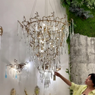 Chic Modern French Branch Copper Crystal Chandelier for Living Room Foyer and Dining Room Lighting-Chandeliers-Blushlighting