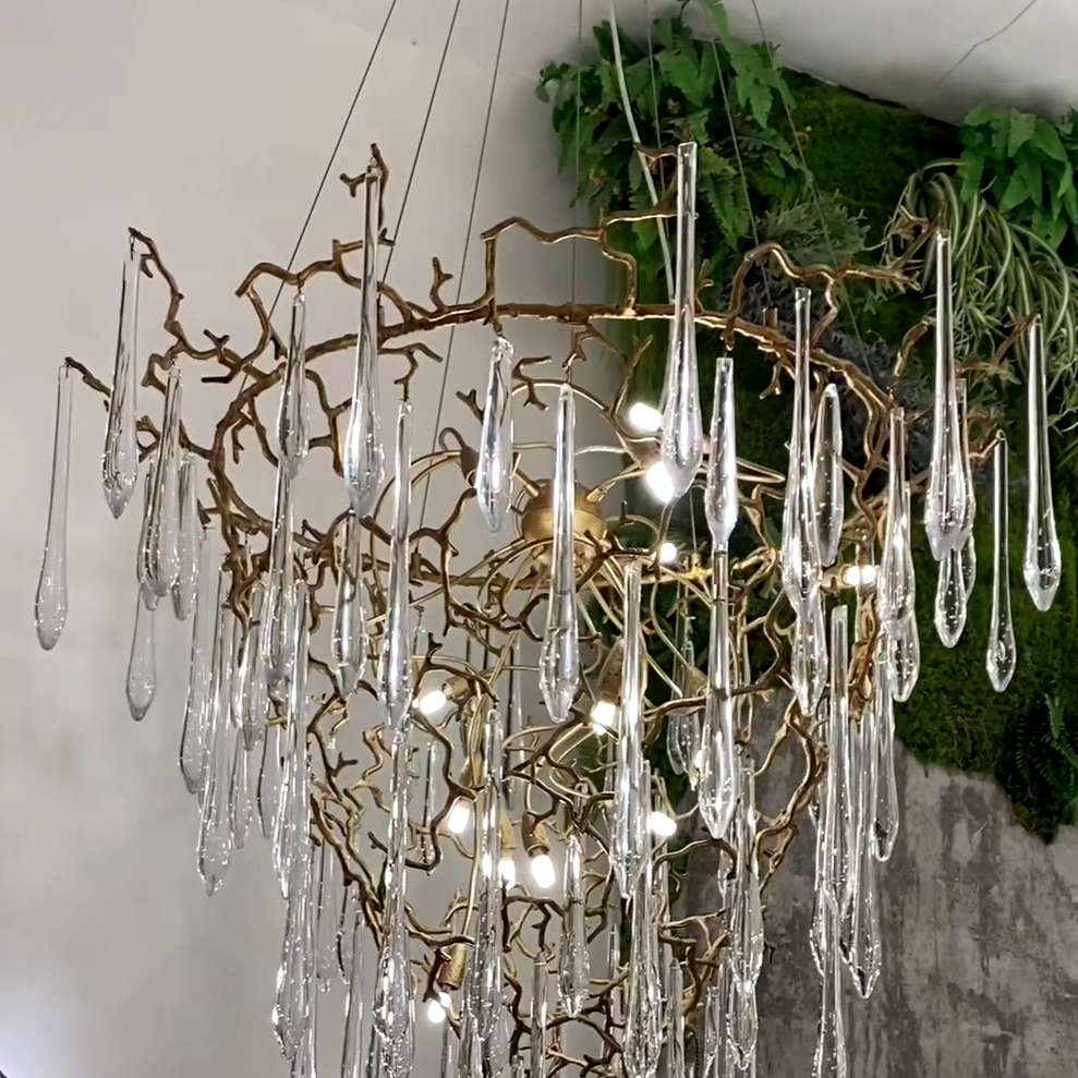 Chic Modern French Branch Copper Crystal Chandelier for Living Room Foyer and Dining Room Lighting-Chandeliers-Blushlighting