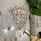 Chic Modern French Branch Copper Crystal Chandelier for Living Room Foyer and Dining Room Lighting - D31.5"*H42.2"Warm LightBlushlighting