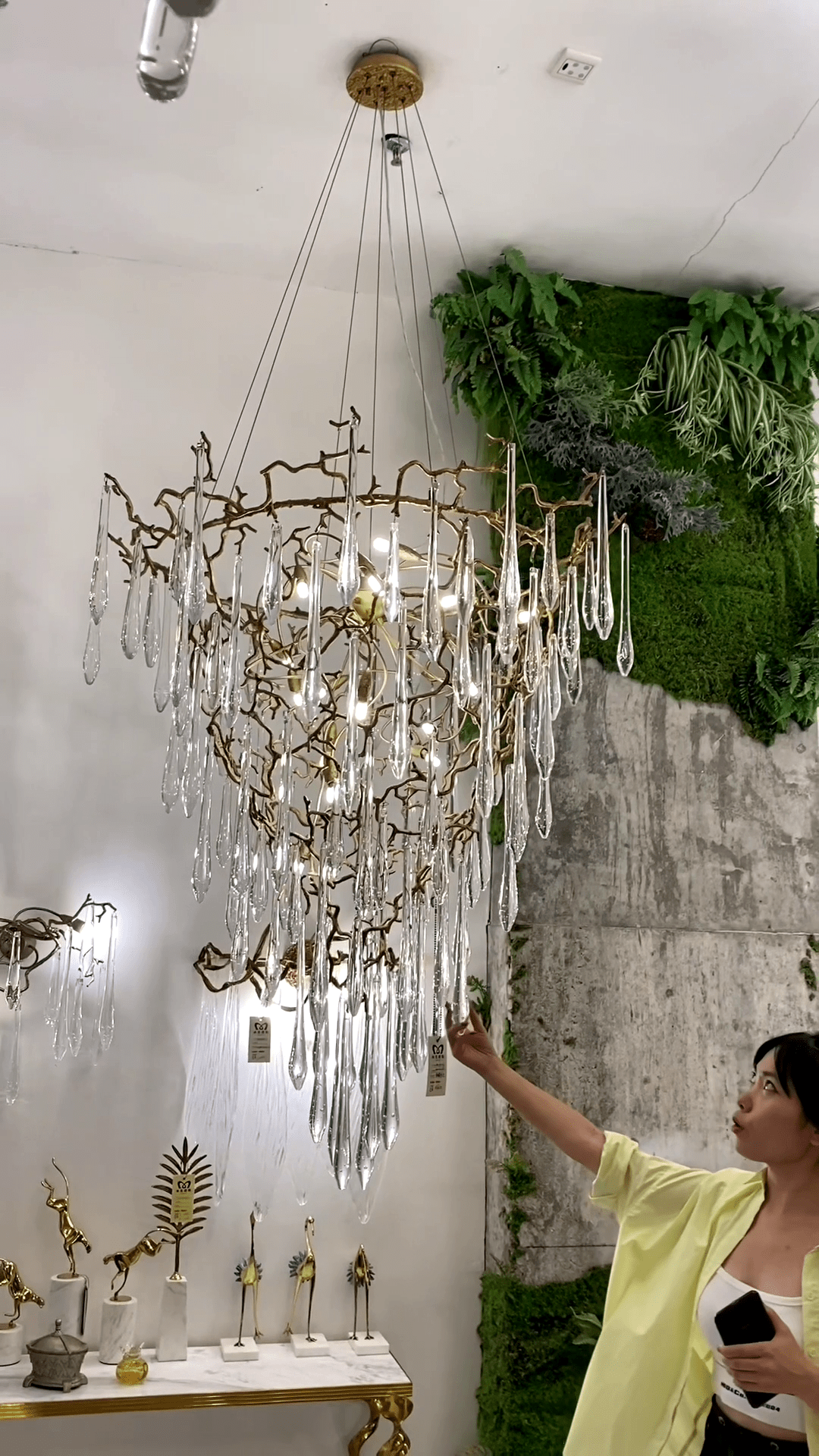 Chic Modern French Branch Copper Crystal Chandelier for Living Room Foyer and Dining Room Lighting - D31.5"*H42.2"Warm LightBlushlighting